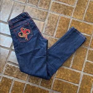 Vintage Y2K South Pole Dark Wash Embroidered Pocket Low Rise Straight Leg Jean